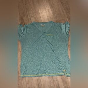 Cabela's Teal Short-Sleeve Henley Tee with Yellow Contrast